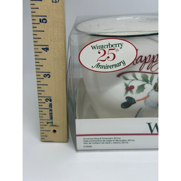 Pfaltzgraff Winterberry "Happy Holiday" Snowman Mug & Rainbow Ornament Set 20 oz - Picture 9 of 10